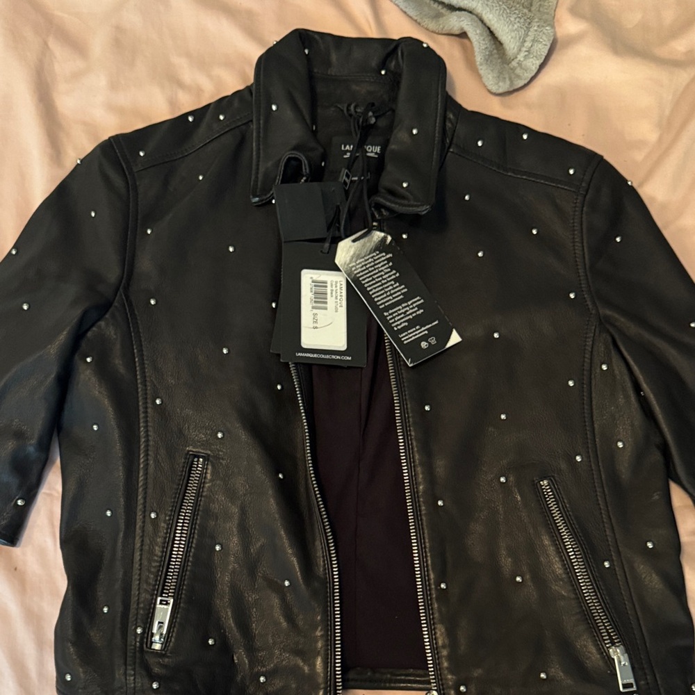 Lamarque Black Studded Leather Jacket